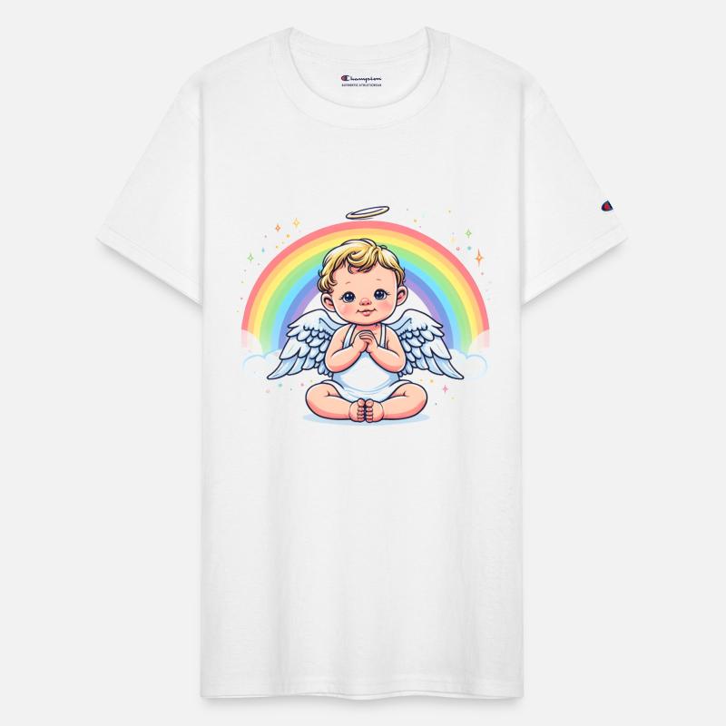 Gentle baby angel with rainbow