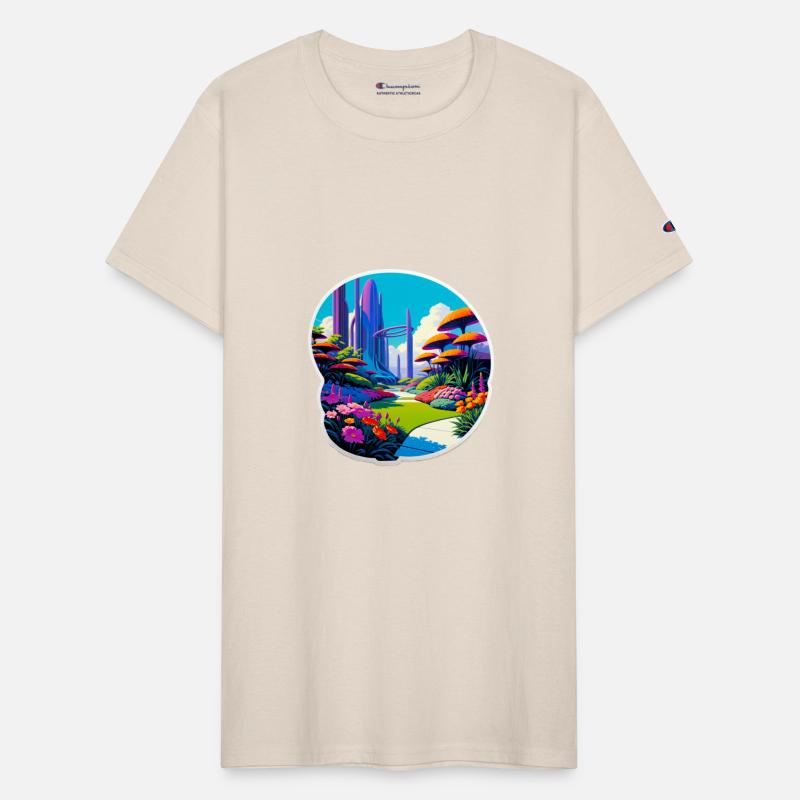 Beautiful futuristic garden with blooming flowers