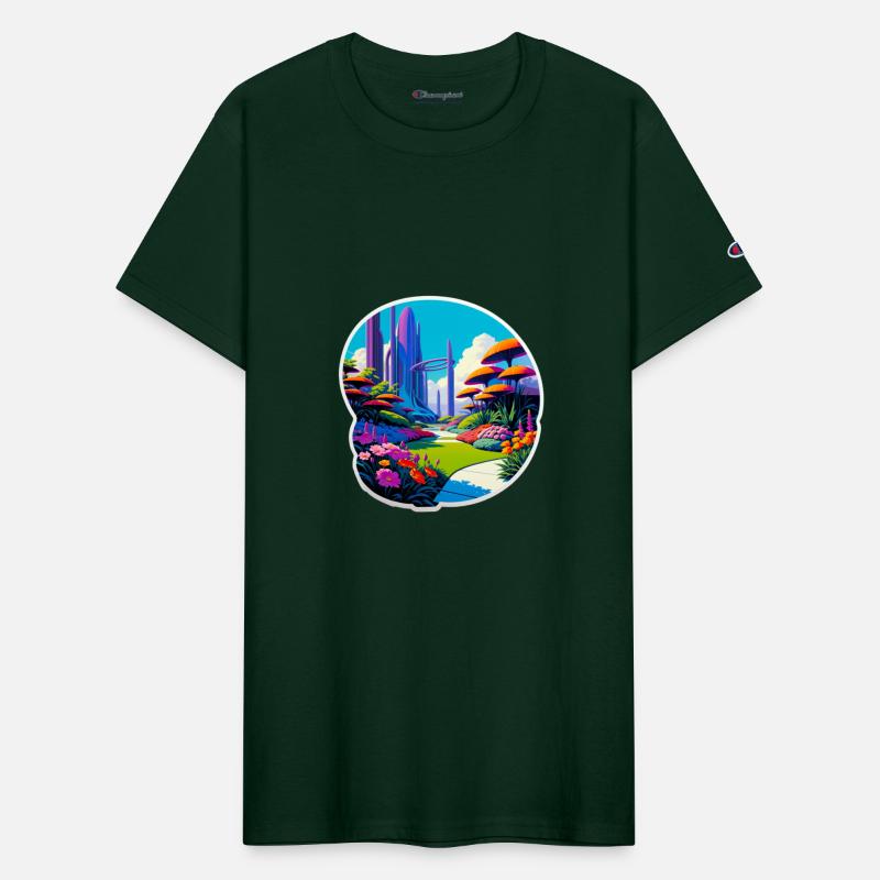 Beautiful futuristic garden with blooming flowers