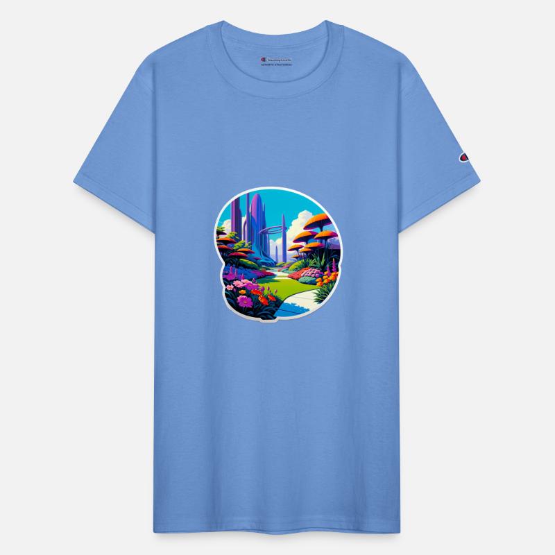 Beautiful futuristic garden with blooming flowers