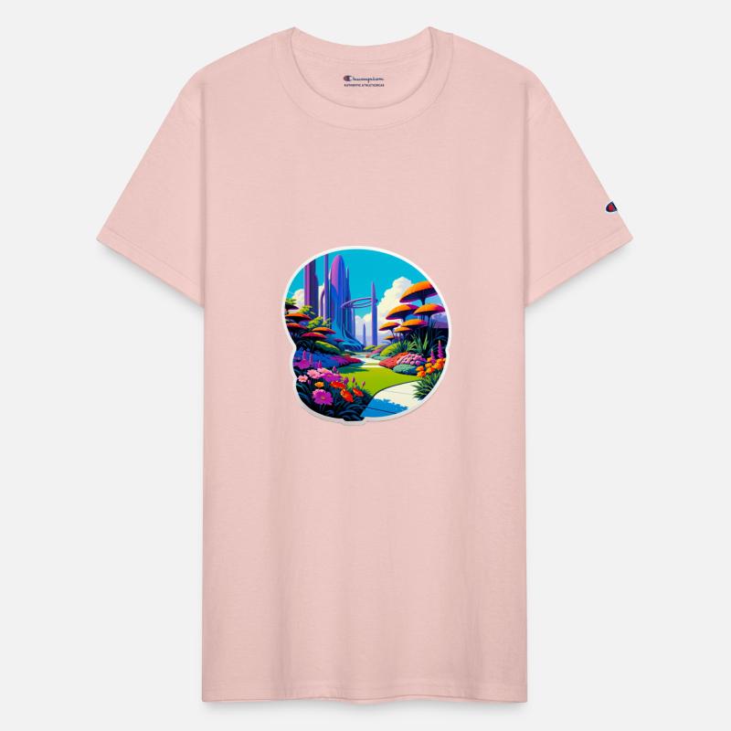 Beautiful futuristic garden with blooming flowers