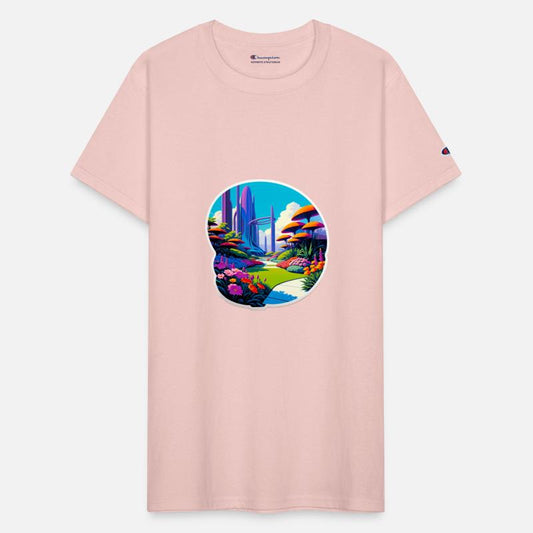 Beautiful futuristic garden with blooming flowers