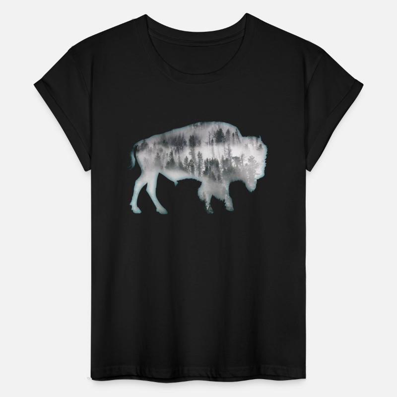 Bison with snowy landscape background