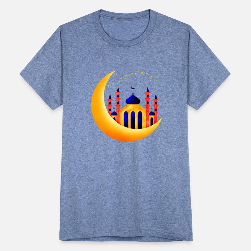 Blue Gold Mosque On Crescent Moons Stars Ramadan