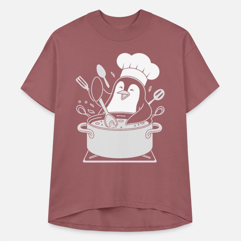 Chef Penguin Cooking with Utensils in Pot