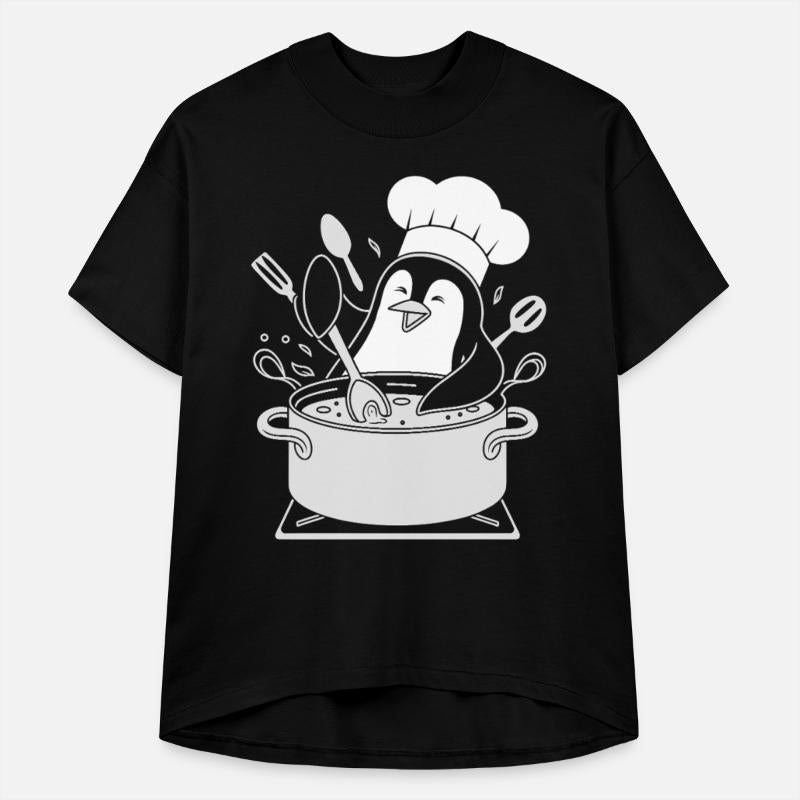 Chef Penguin Cooking with Utensils in Pot