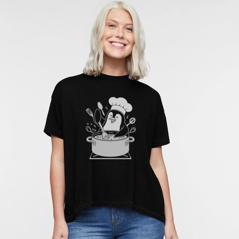 Chef Penguin Cooking with Utensils in Pot