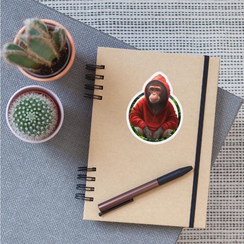 Cool monkey chimpanzee in red hooded jacket