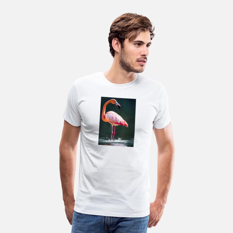 Flamingo in a lake with water splashes