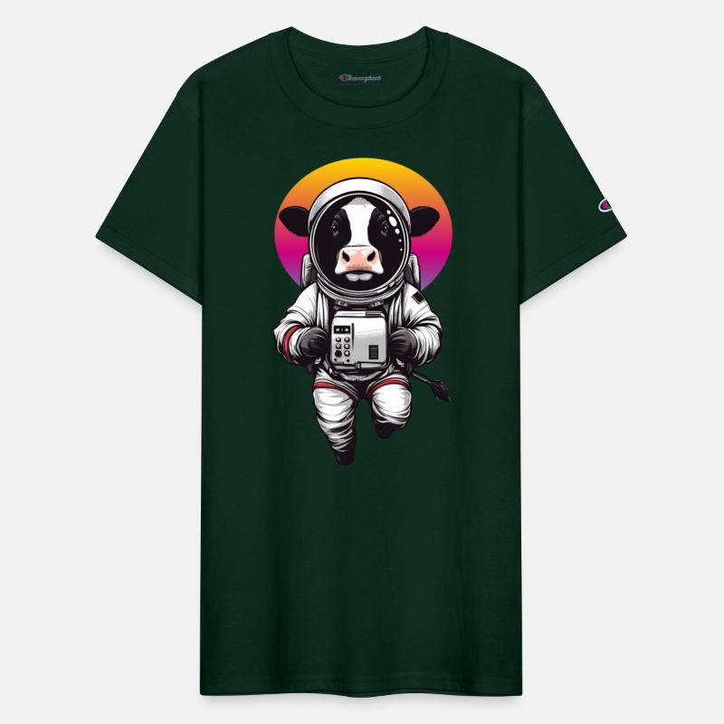 Floating cow in astronaut suit