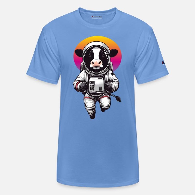 Floating cow in astronaut suit