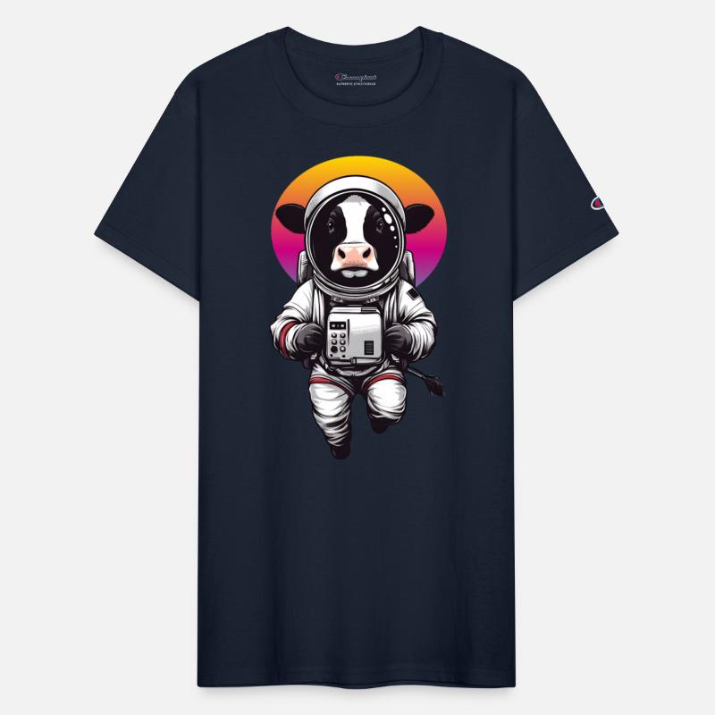 Floating cow in astronaut suit