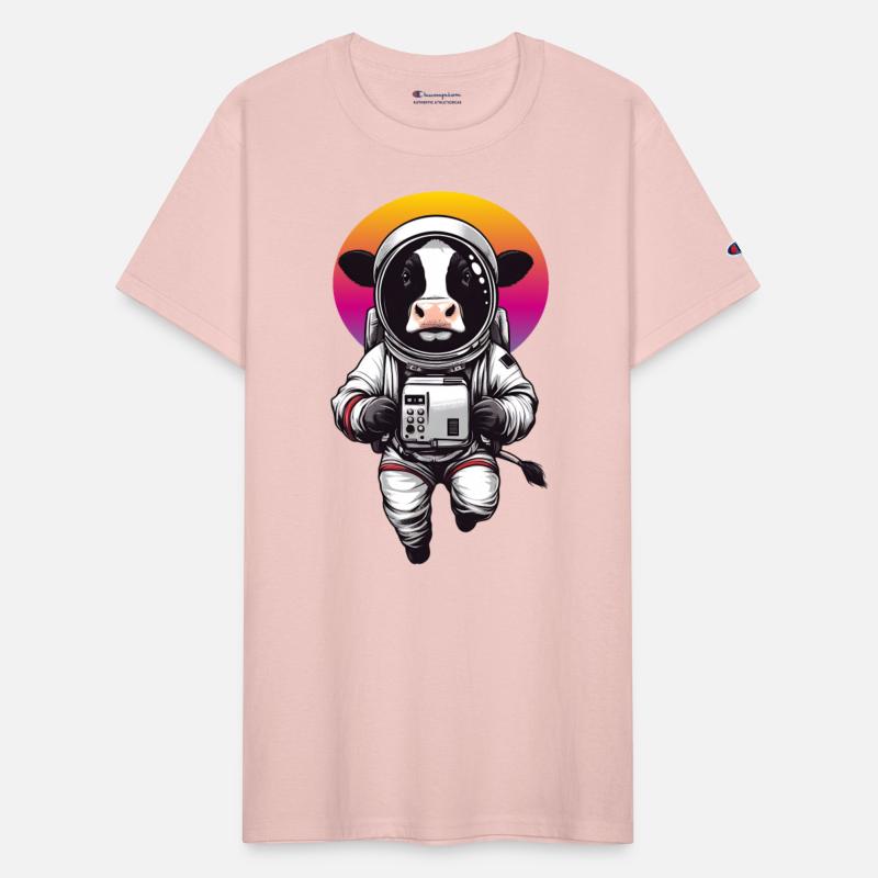 Floating cow in astronaut suit