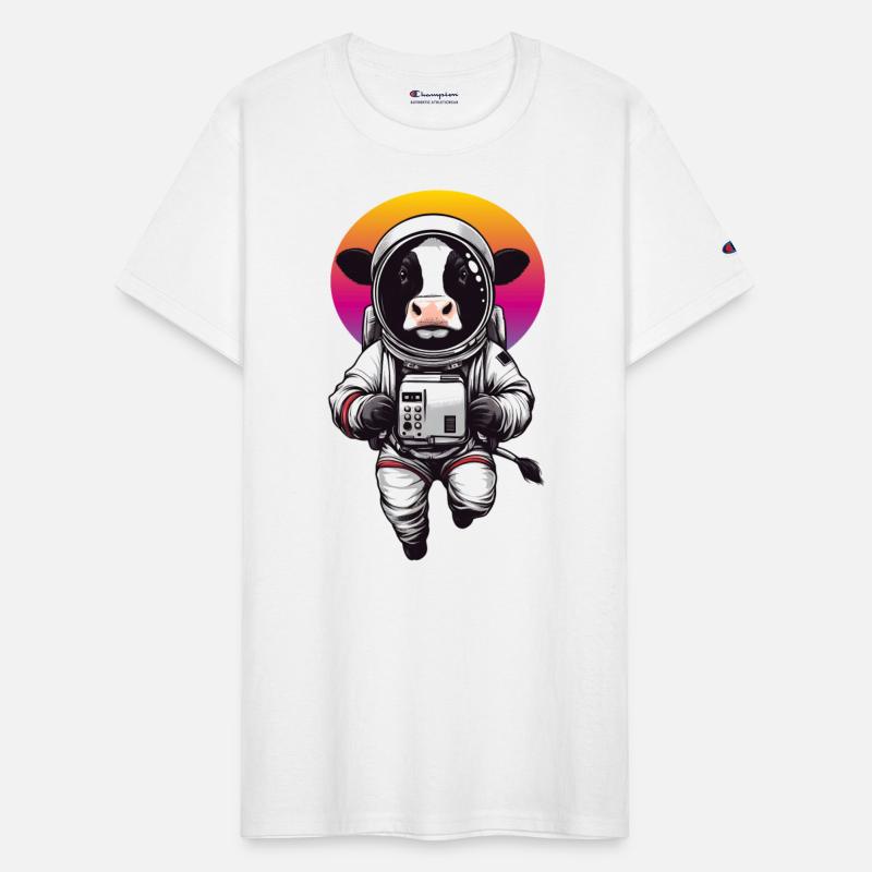 Floating cow in astronaut suit