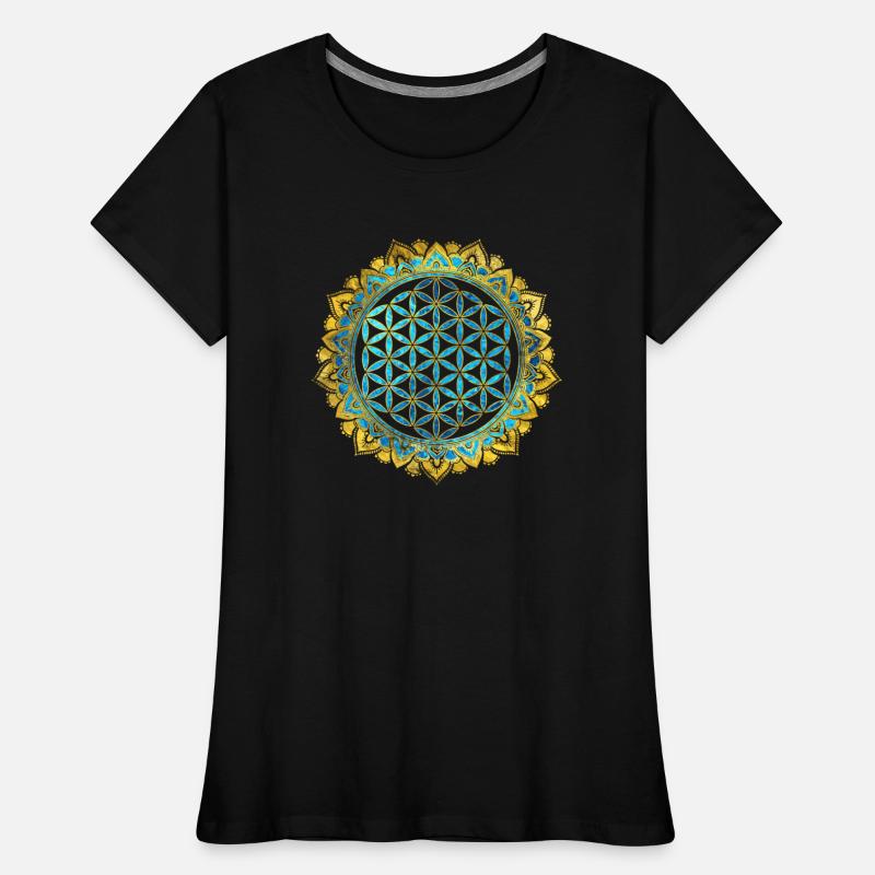 Flower of life gold an blue texture glass