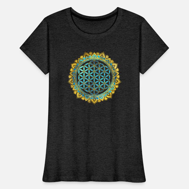 Flower of life gold an blue texture glass