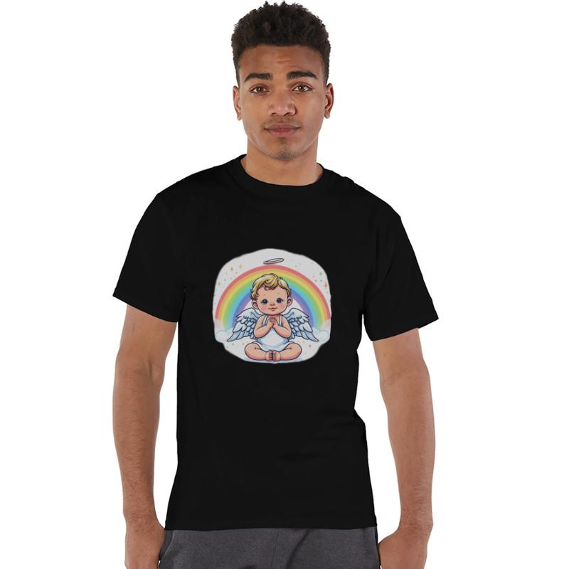 Gentle baby angel with rainbow