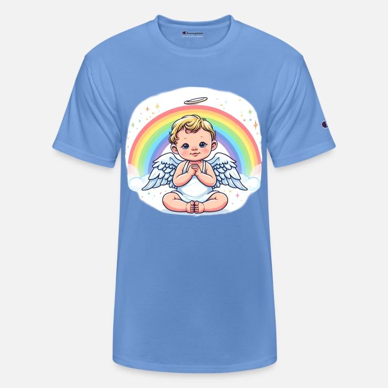 Gentle baby angel with rainbow