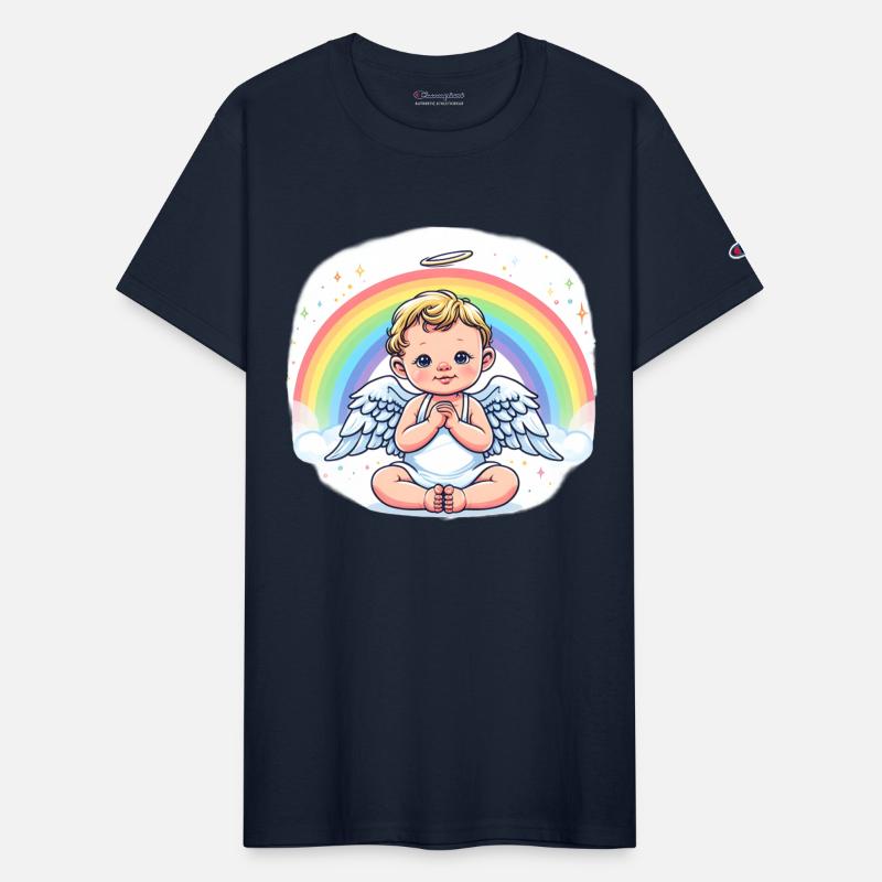 Gentle baby angel with rainbow