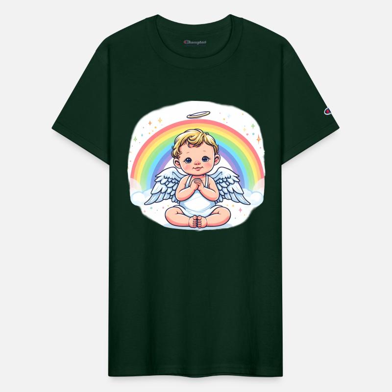 Gentle baby angel with rainbow