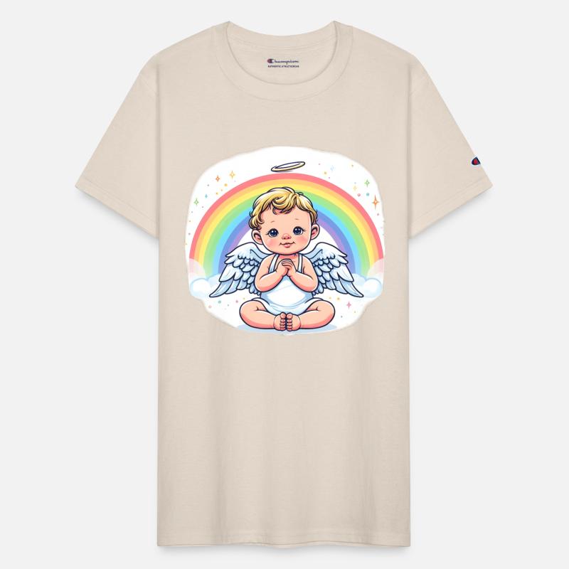 Gentle baby angel with rainbow