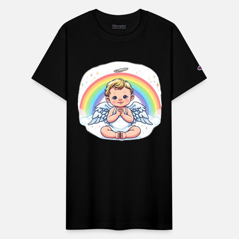 Gentle baby angel with rainbow