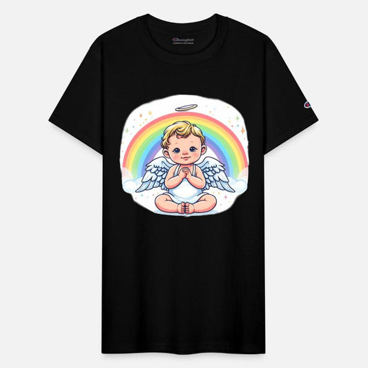 Gentle baby angel with rainbow