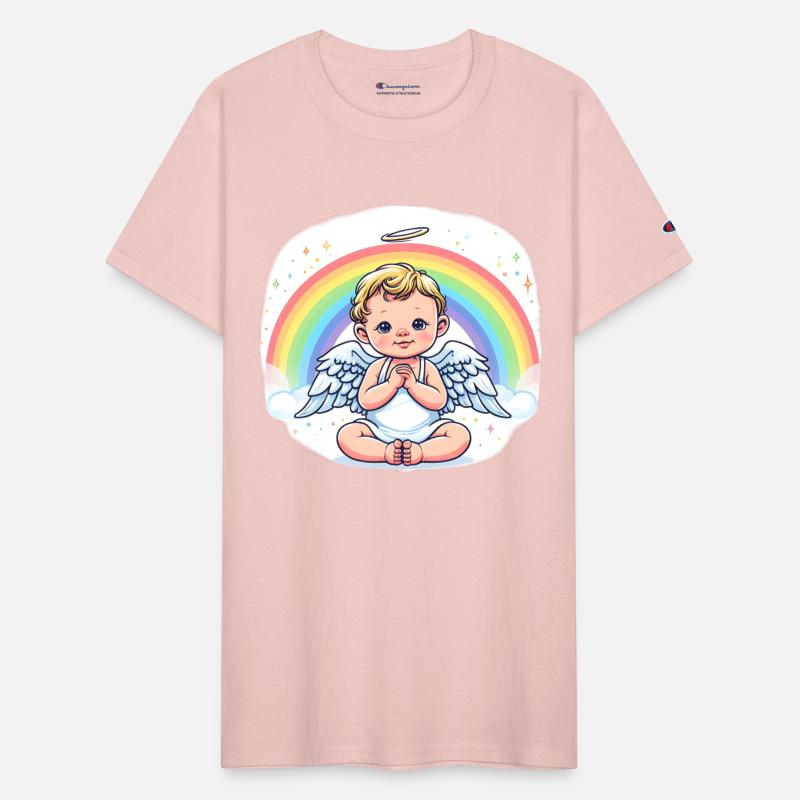 Gentle baby angel with rainbow