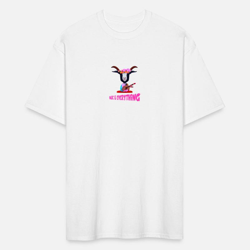 Hippie Goat with flowers on head, playing guitar