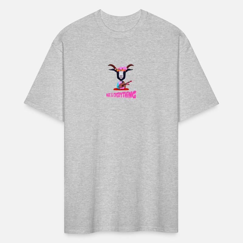 Hippie Goat with flowers on head, playing guitar