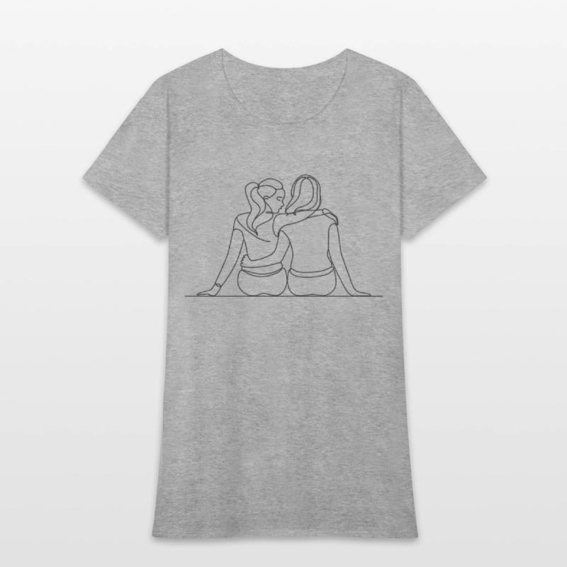Minimalist Illustration of Lesbian Couple in Love