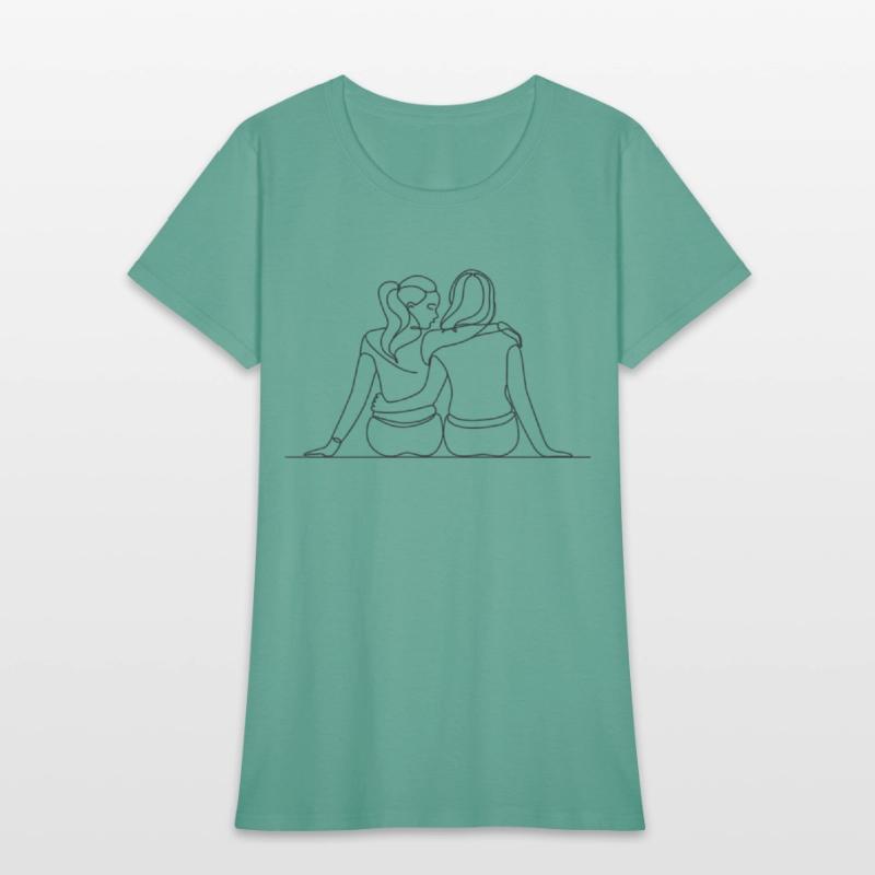 Minimalist Illustration of Lesbian Couple in Love