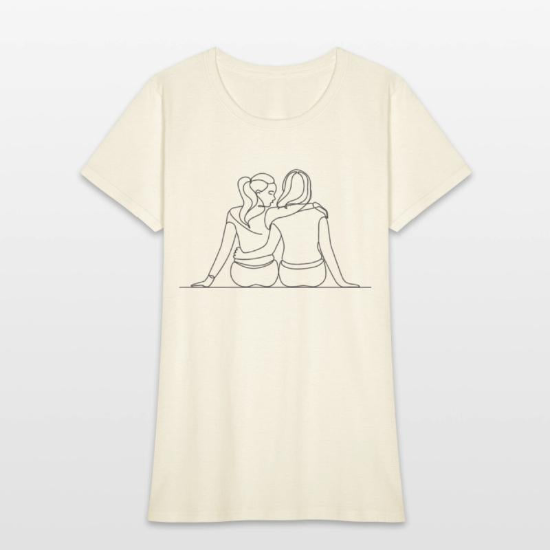 Minimalist Illustration of Lesbian Couple in Love