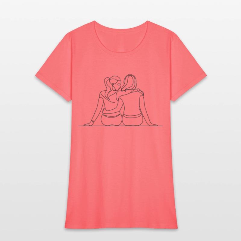 Minimalist Illustration of Lesbian Couple in Love
