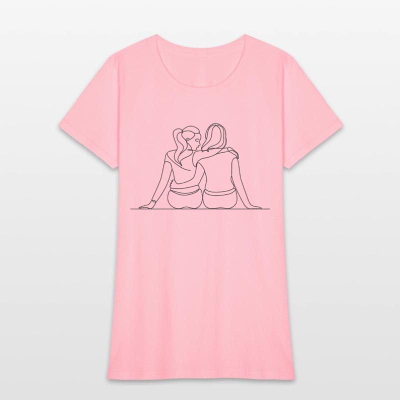 Minimalist Illustration of Lesbian Couple in Love