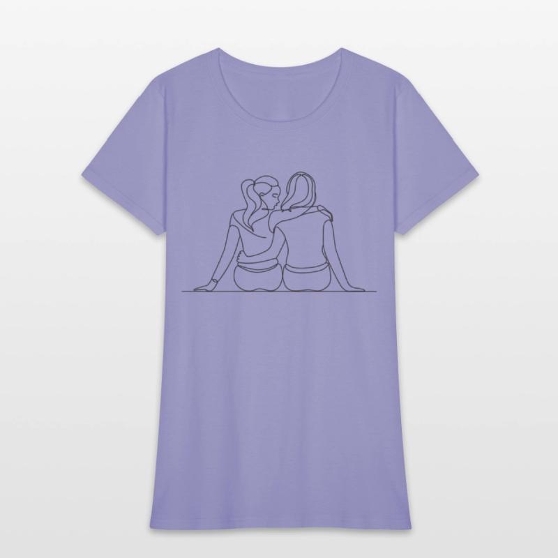 Minimalist Illustration of Lesbian Couple in Love