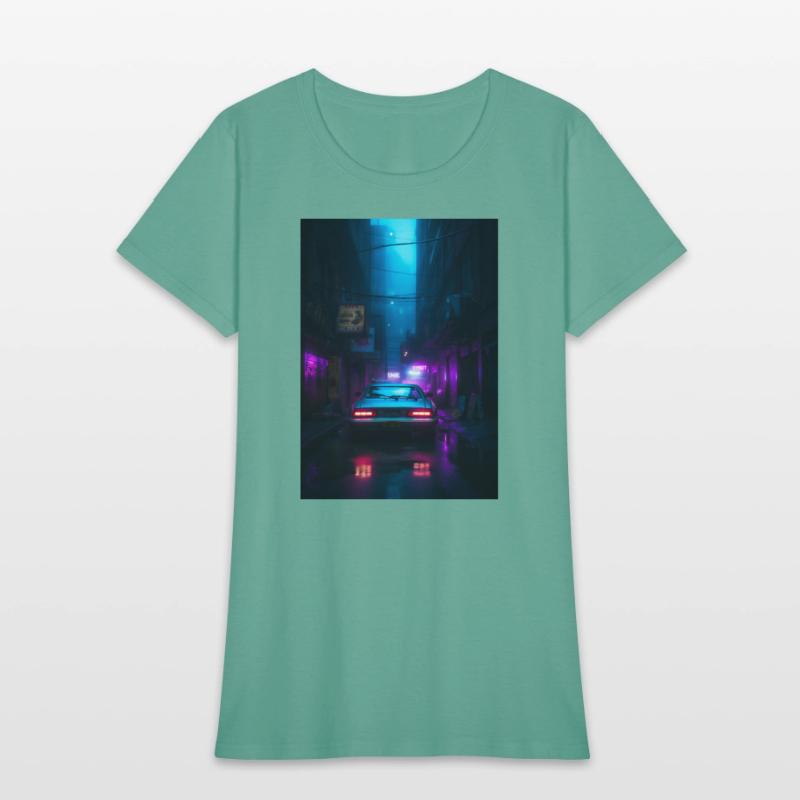 Neon Lit Alley with Futuristic Car