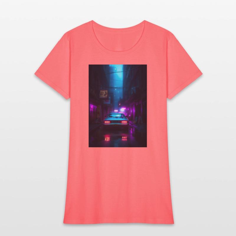 Neon Lit Alley with Futuristic Car