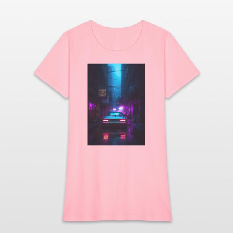 Neon Lit Alley with Futuristic Car