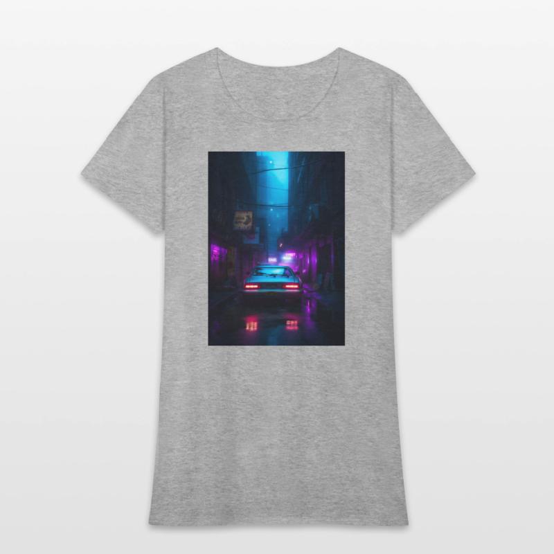 Neon Lit Alley with Futuristic Car