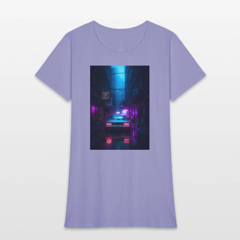 Neon Lit Alley with Futuristic Car