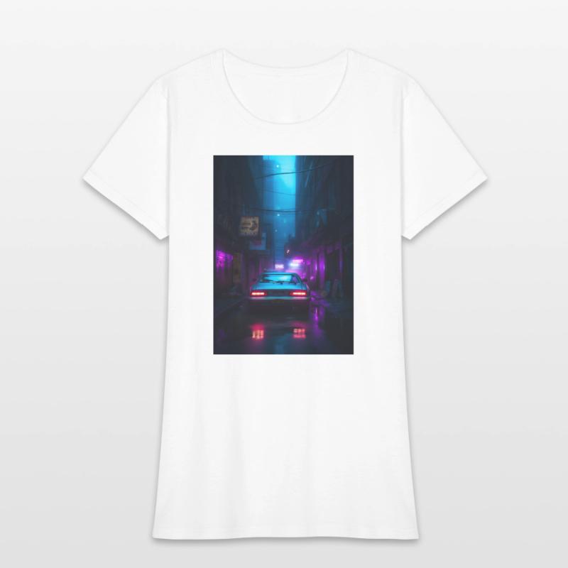 Neon Lit Alley with Futuristic Car