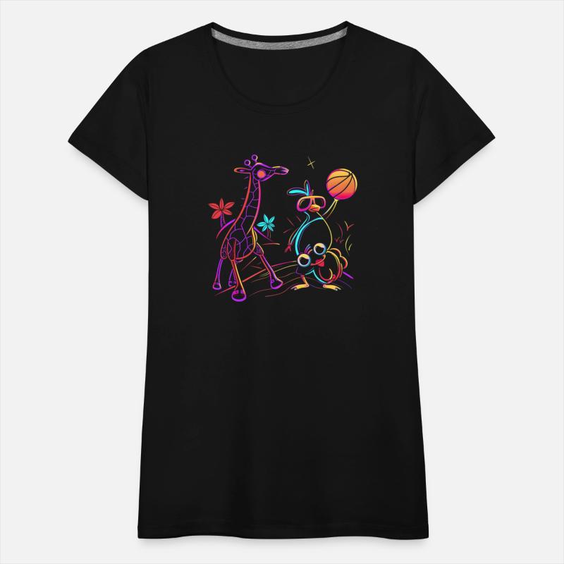 Neon Showdown: Giraffe & Bird's Basketball Duel
