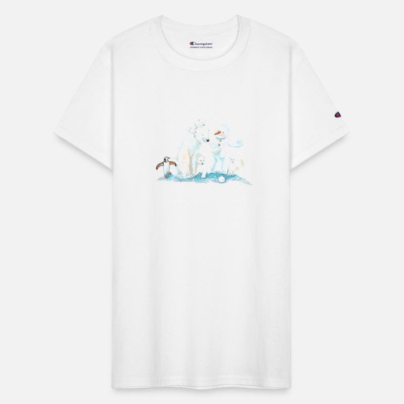 Polar Animals and Snowman in Ice Cold Winter