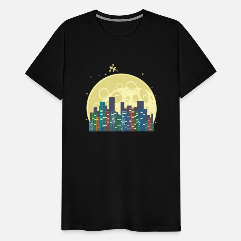 Skyline in front of Moon and Satellite Building Ci