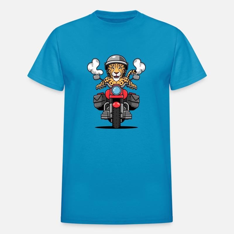 Spotted cheetah driving a speed motorcycle