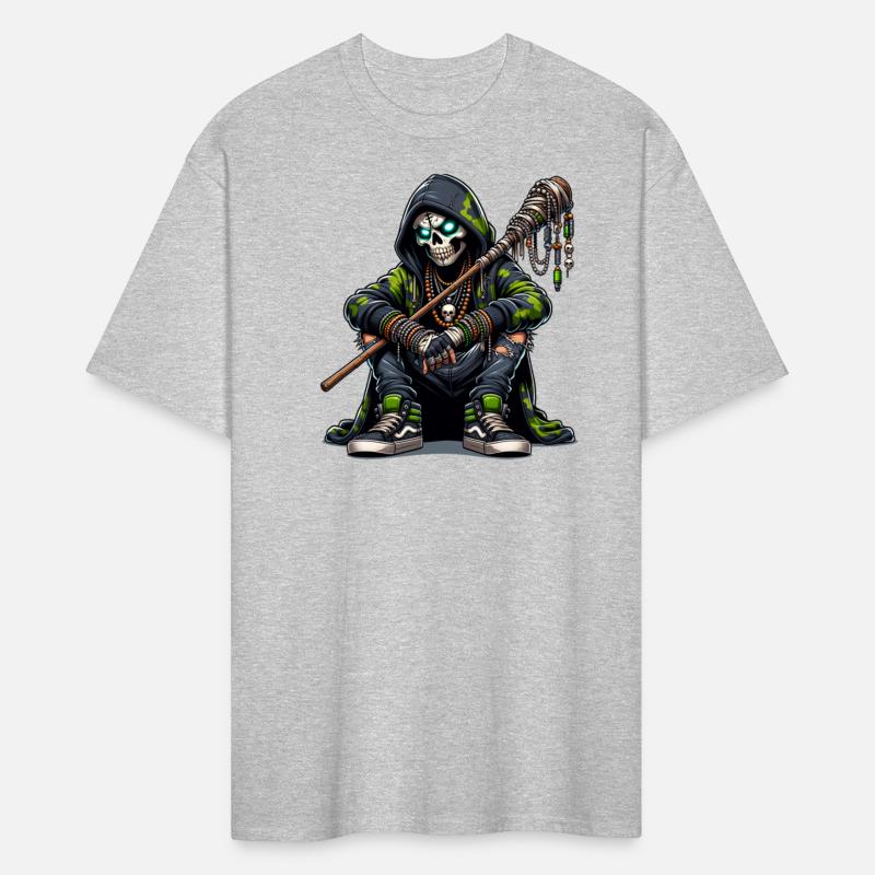 Urban Skull Shaman in Camo Hoodie with Tribal Staf