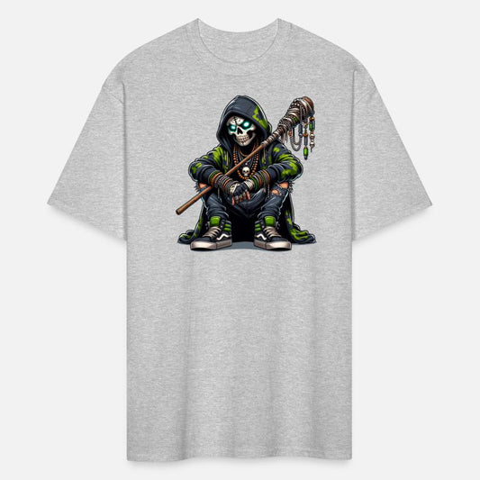 Urban Skull Shaman in Camo Hoodie with Tribal Staf