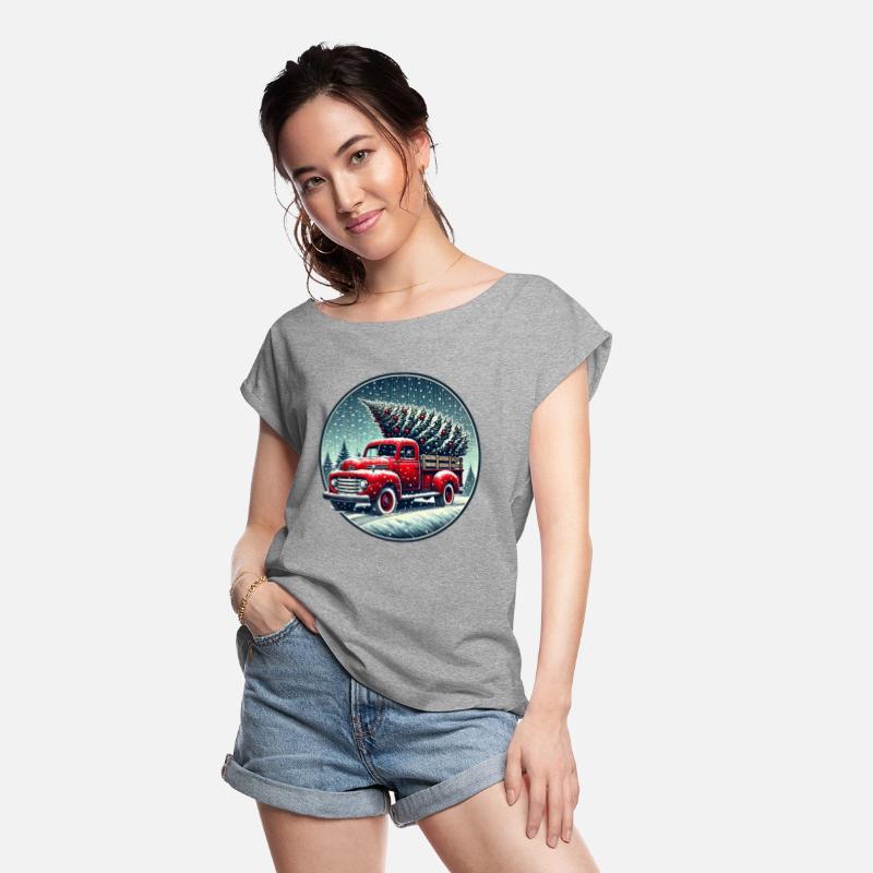 Vintage Red Truck Carrying Christmas Tree