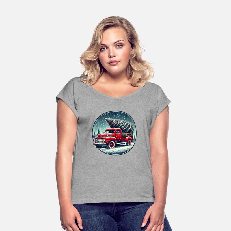 Vintage Red Truck Carrying Christmas Tree